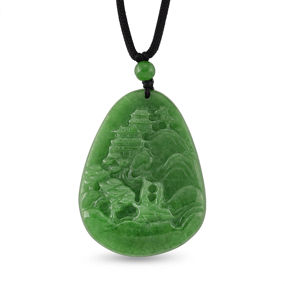 Enhanced Green Jade Beads Curving Cut Necklace (Size - 28) with Adjustable Cotton Thread 85.00 Ct.