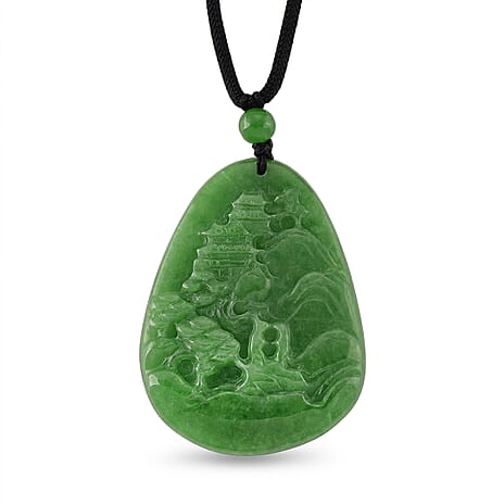 Enhanced Green Jade Beads Curving Cut Necklace (Size - 28) with Adjustable Cotton Thread 85.00 Ct.
