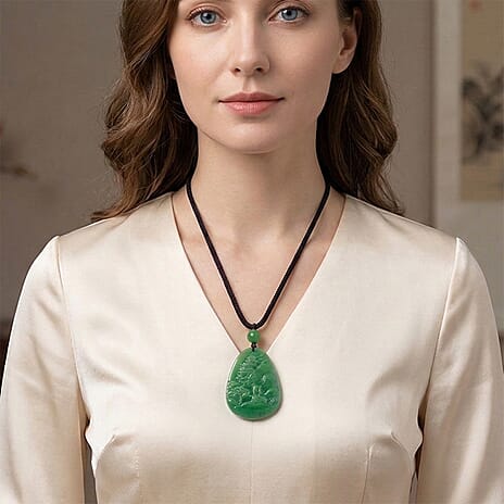 Enhanced Green Jade Beads Curving Cut Necklace (Size - 28) with Adjustable Cotton Thread 85.00 Ct.