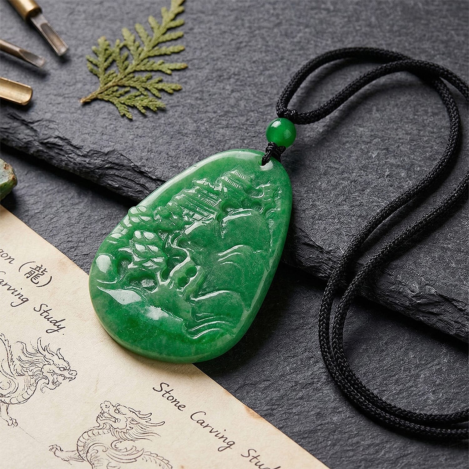 Enhanced Green Jade Beads Curving Cut Necklace (Size - 28) with Adjustable Cotton Thread 85.00 Ct.