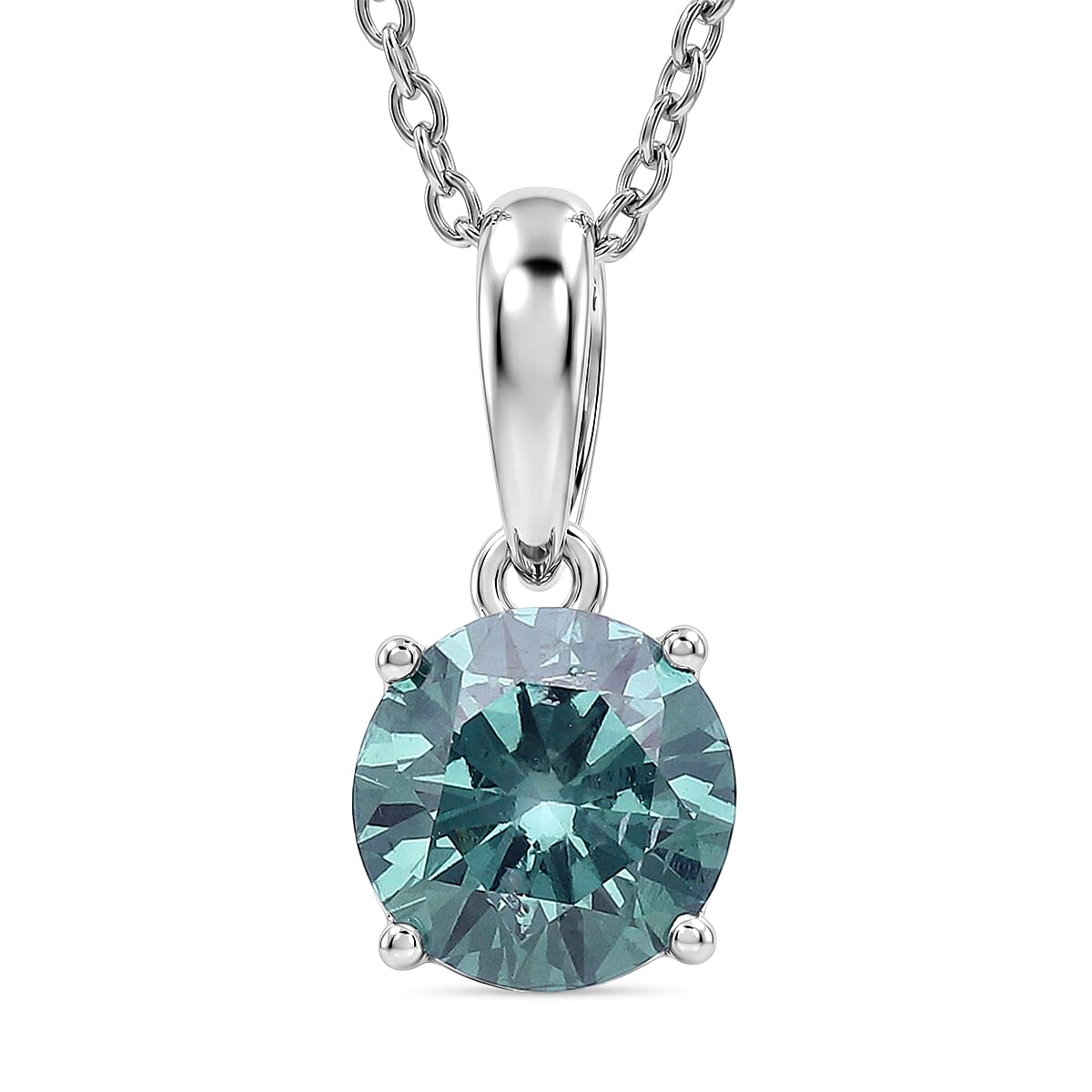 Luxuriant SI Lab Grown Green Diamond Pendant in Rhodium Overlay Sterling Silver 1.00 Ct.
