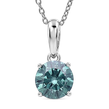 Luxuriant  Lab Grown Green Diamond (VS) Pendant in Rhodium Overlay Sterling Silver 1.00 Ct.