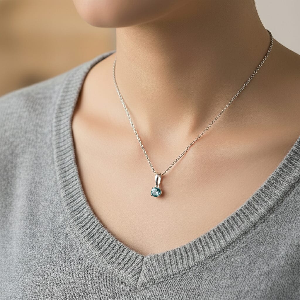 Luxuriant SI Lab Grown Green Diamond Pendant in Rhodium Overlay Sterling Silver 1.00 Ct.