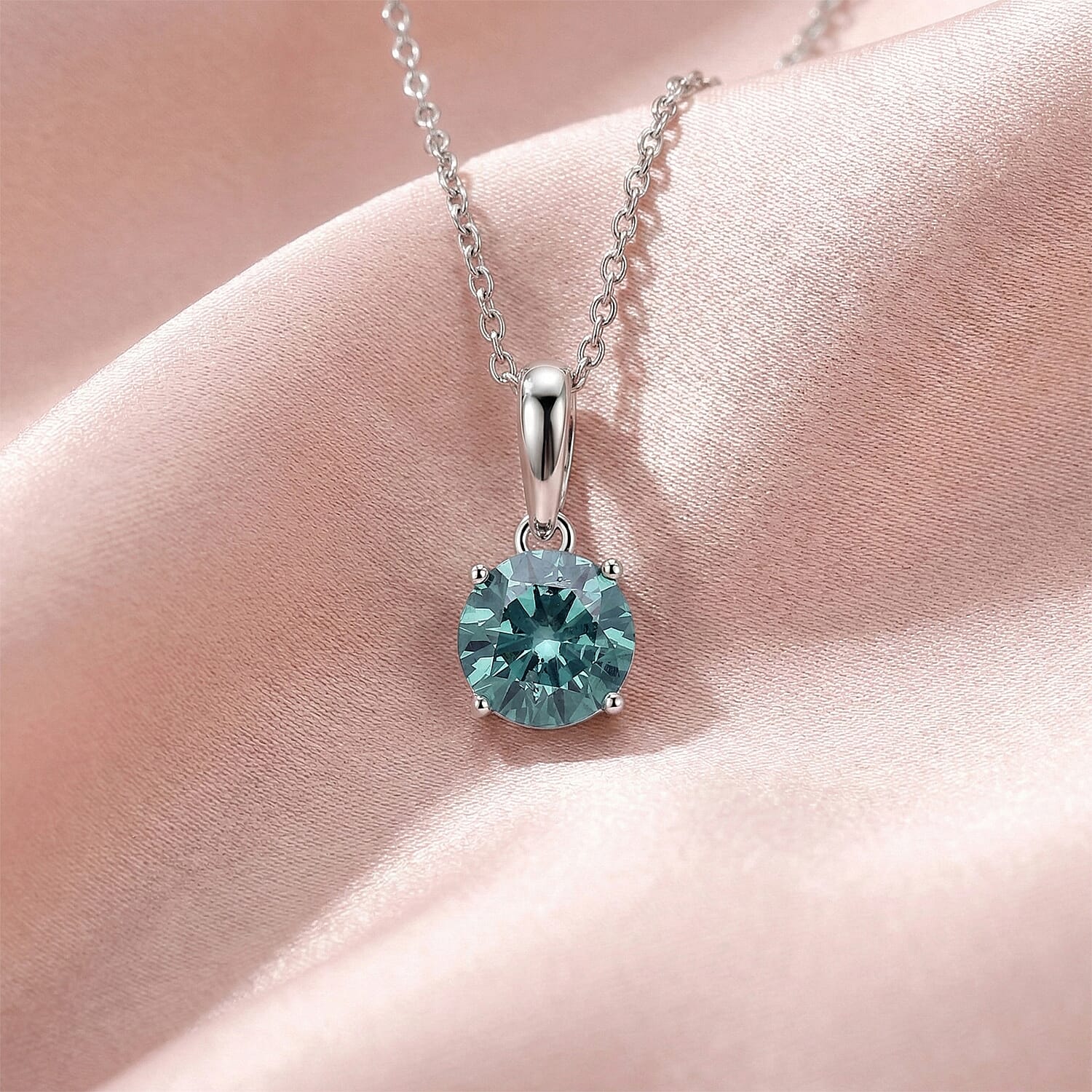 Luxuriant SI Lab Grown Green Diamond Pendant in Rhodium Overlay Sterling Silver 1.00 Ct.
