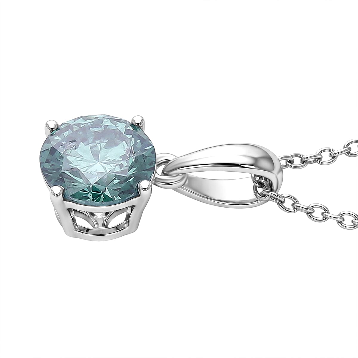 Luxuriant SI Lab Grown Green Diamond Pendant in Rhodium Overlay Sterling Silver 1.00 Ct.
