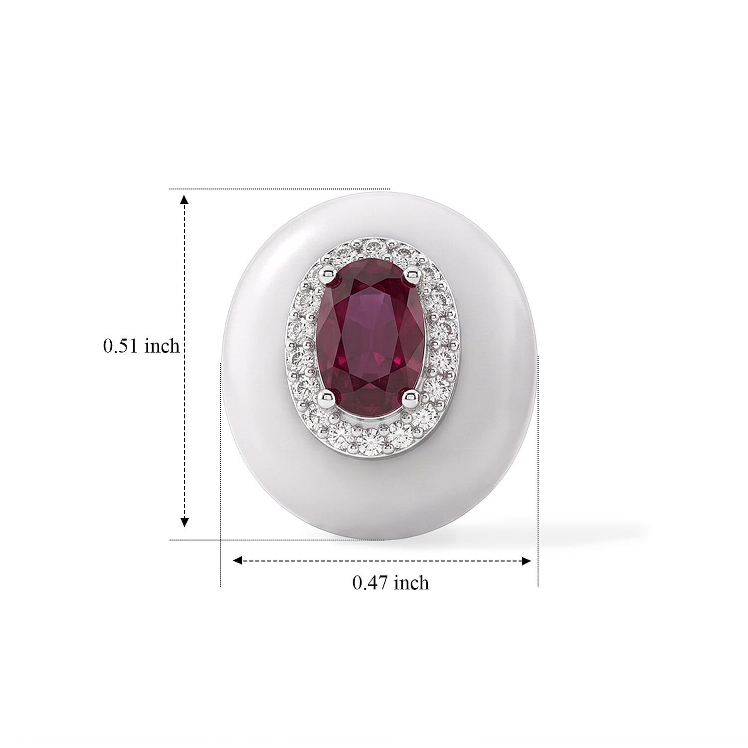 D'Joy - Dyed White Jade, Fissure Filled Ruby & White Zircon Push Post Earring in Rhodium Overlay Sterling Silver 16.14 Ct.