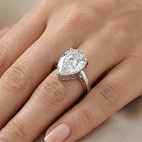 THE 10CT RADIANCE - Moissanite Pear Cut (10ct) Solitaire Ring in Rhodium Overlay Sterling Silver