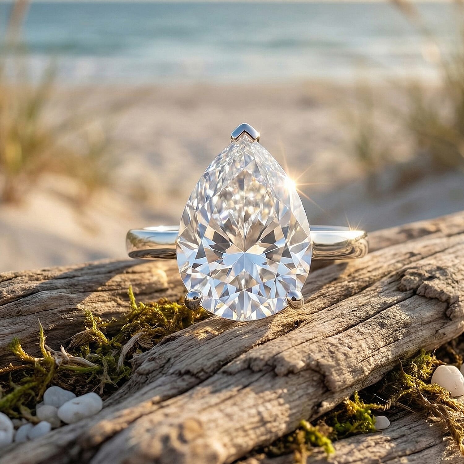 THE 10CT RADIANCE - Moissanite Pear Cut (10ct) Solitaire Ring in Rhodium Overlay Sterling Silver