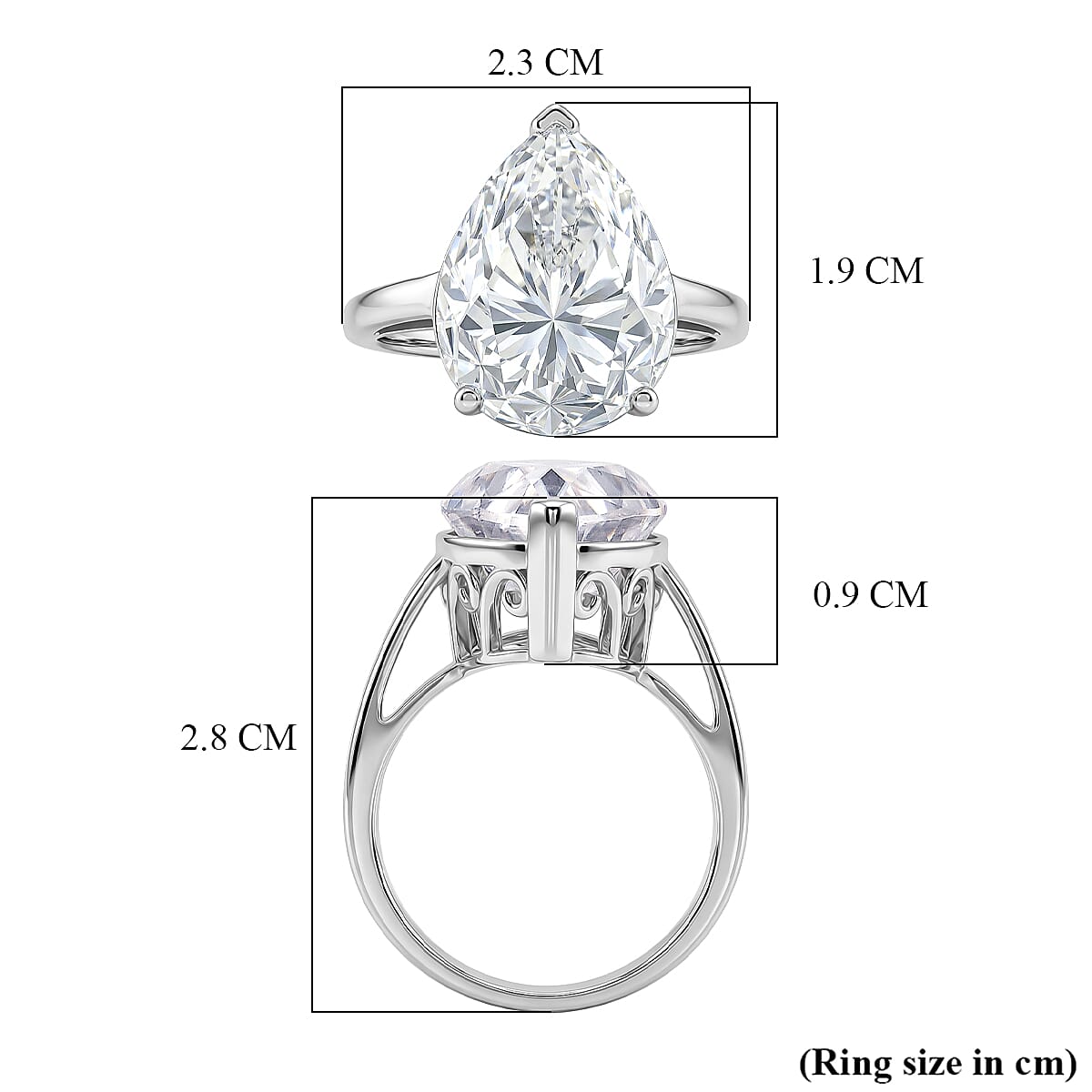 THE 10CT RADIANCE - Moissanite Pear Cut (10ct) Solitaire Ring in Rhodium Overlay Sterling Silver