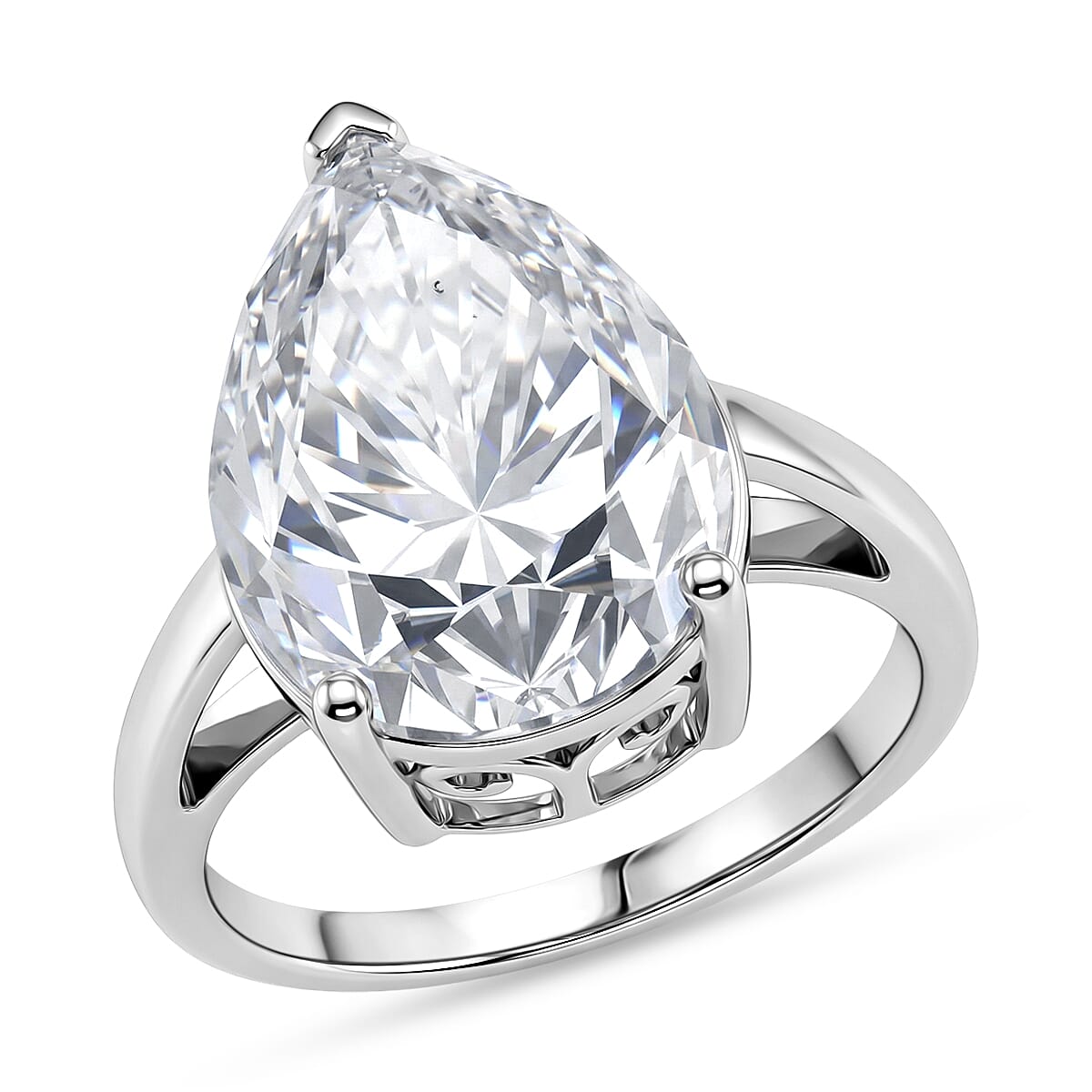 THE 10CT - Moissanite Pear Cut (10ct) Solitaire Ring in Rhodium Overlay Sterling Silver