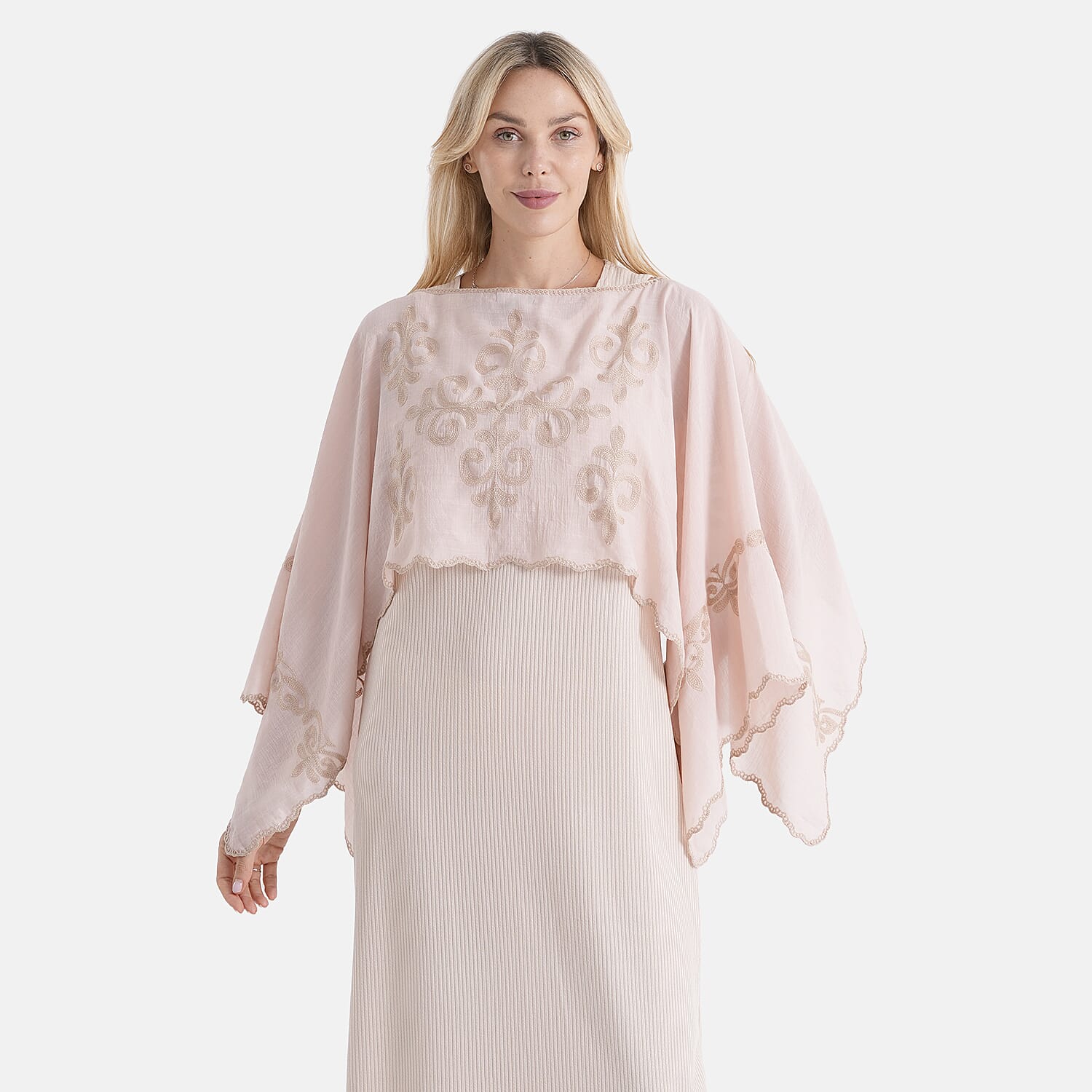 La Marey Embroidery Kaftan Top (Size - One Size) - Beige