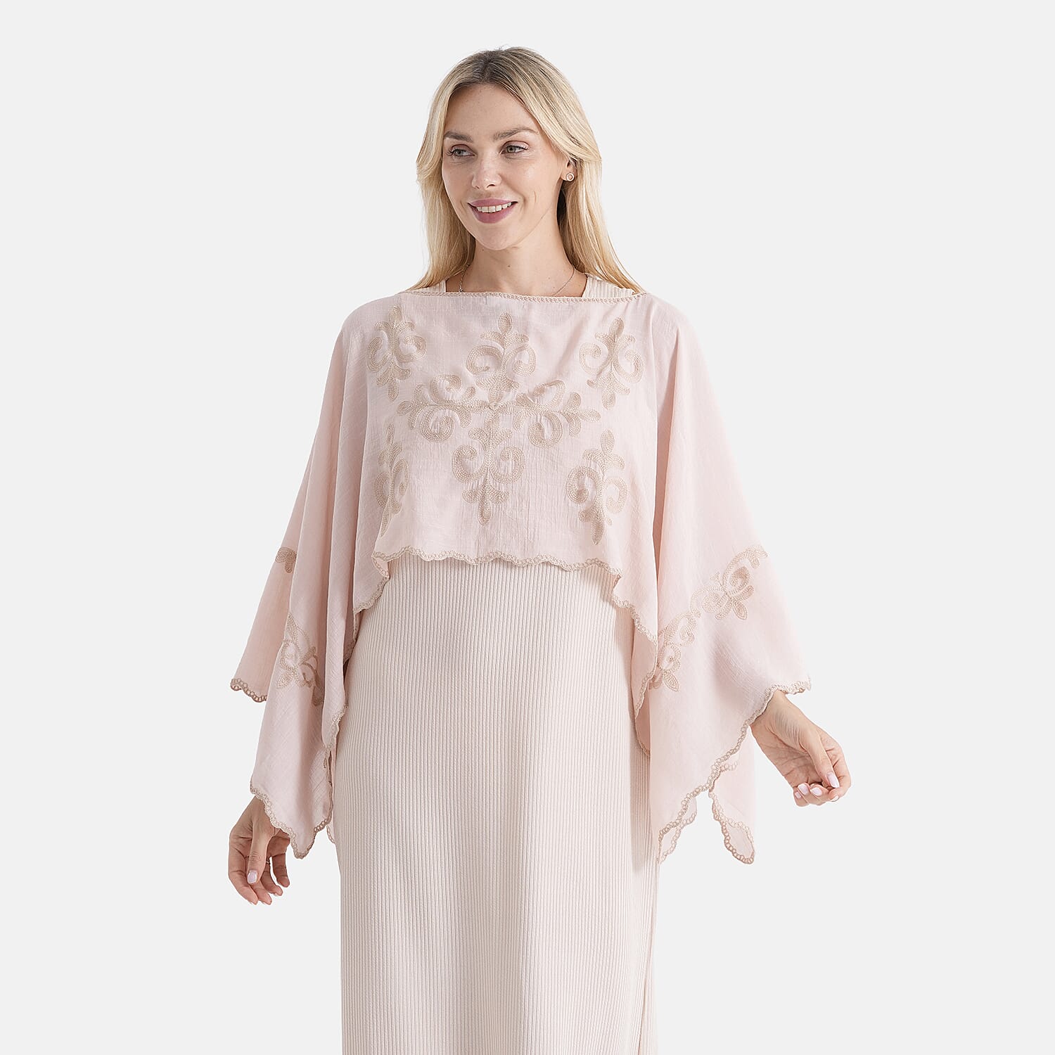 La Marey Embroidery Kaftan Top (Size - One Size) - Beige