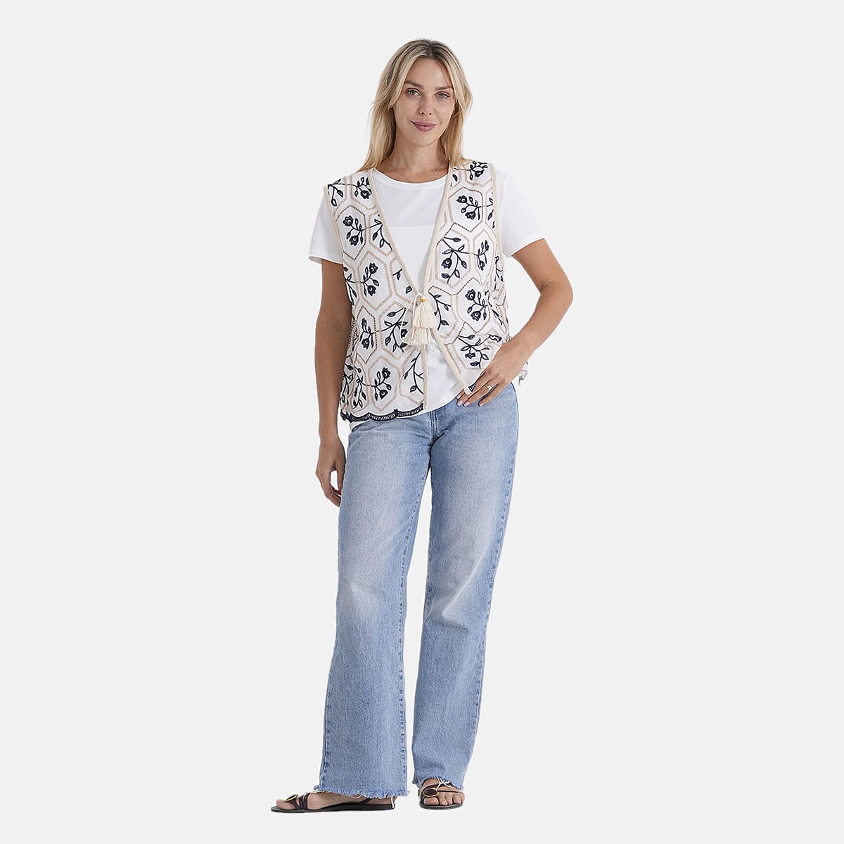 La Marey Womens Embroidered Vest (Size 18 to 20) - White