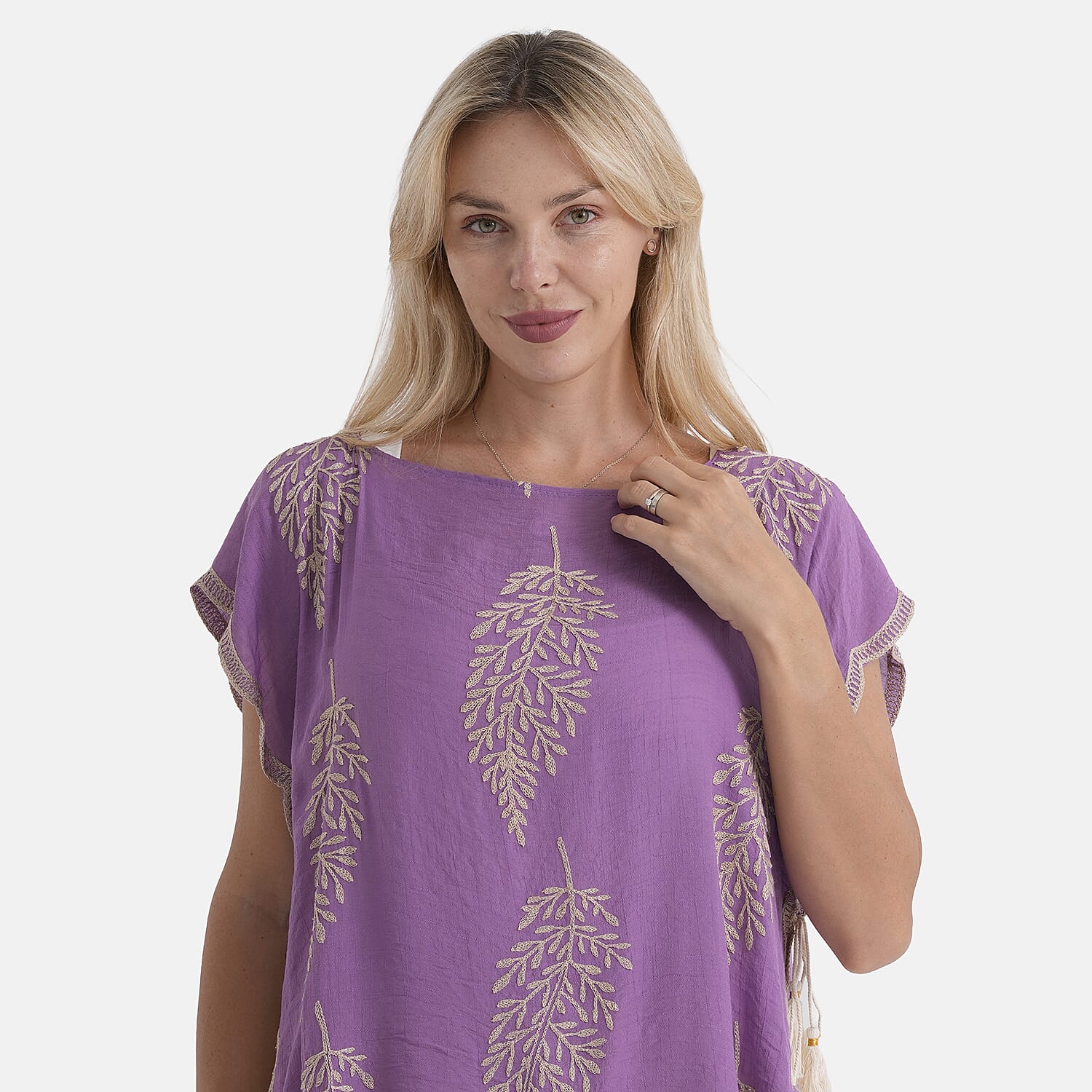 La Marey Botanical Embroidered Tunic Top (One Size) - Purple