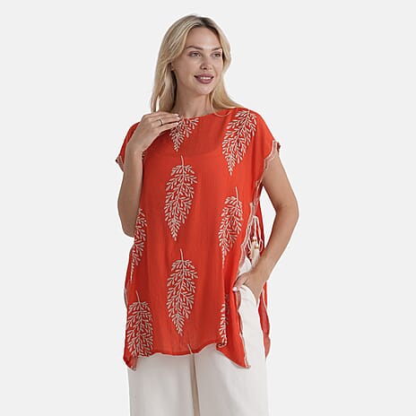 La Marey Botanical Embroidered Top (One Size) - Red