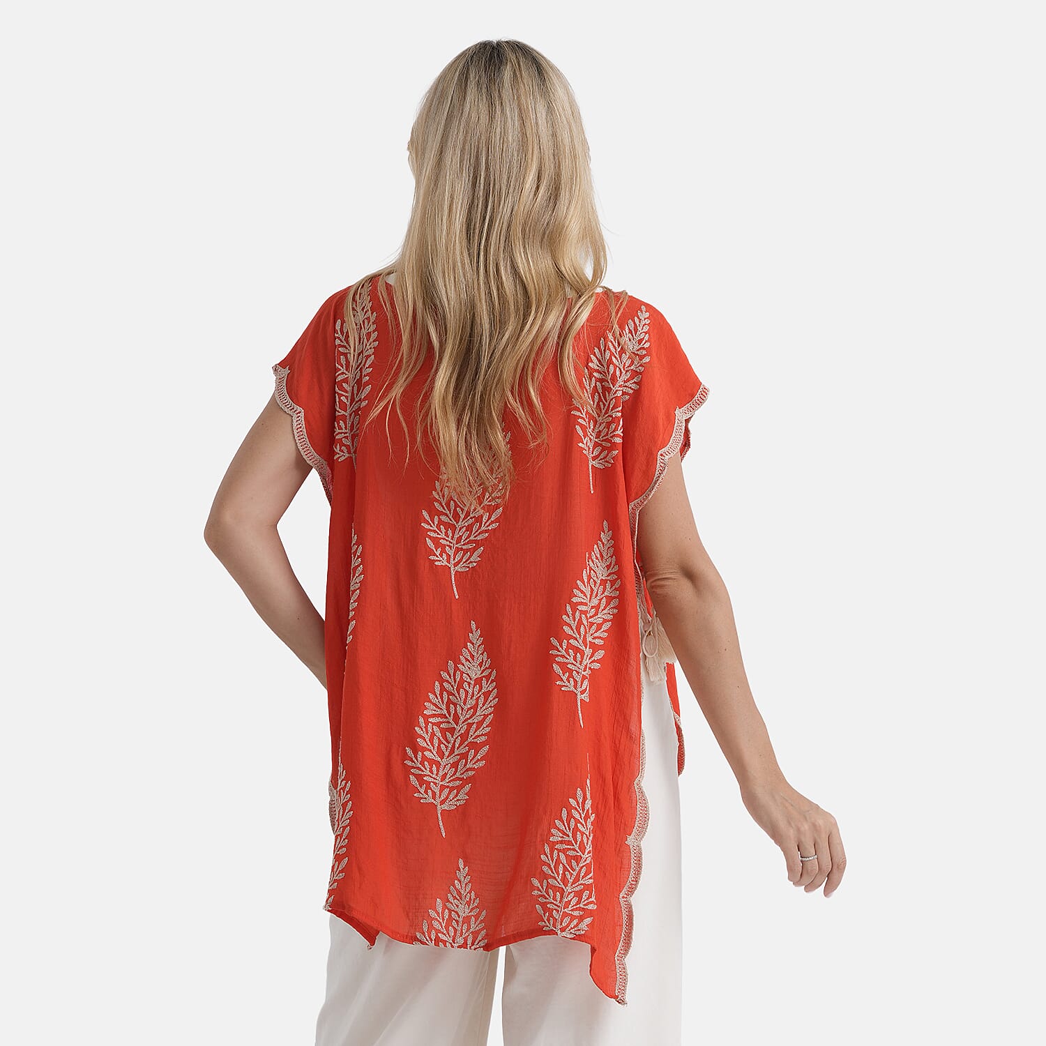 La Marey Botanical Embroidered Top (One Size) - Red
