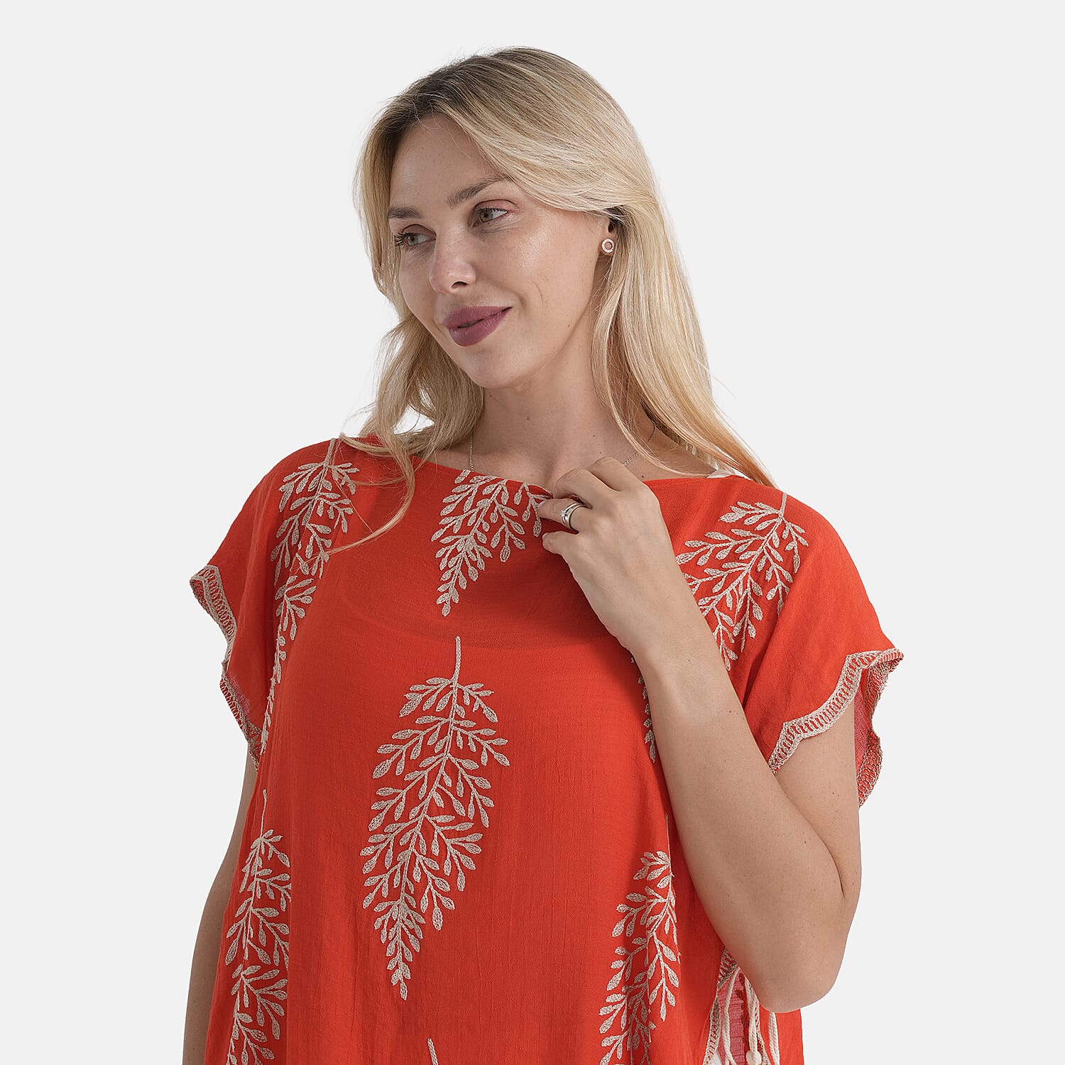 La Marey Botanical Embroidered Top (One Size) - Red