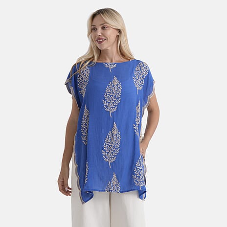 La Marey Botanical Embroidered Top (One Size) - Blue