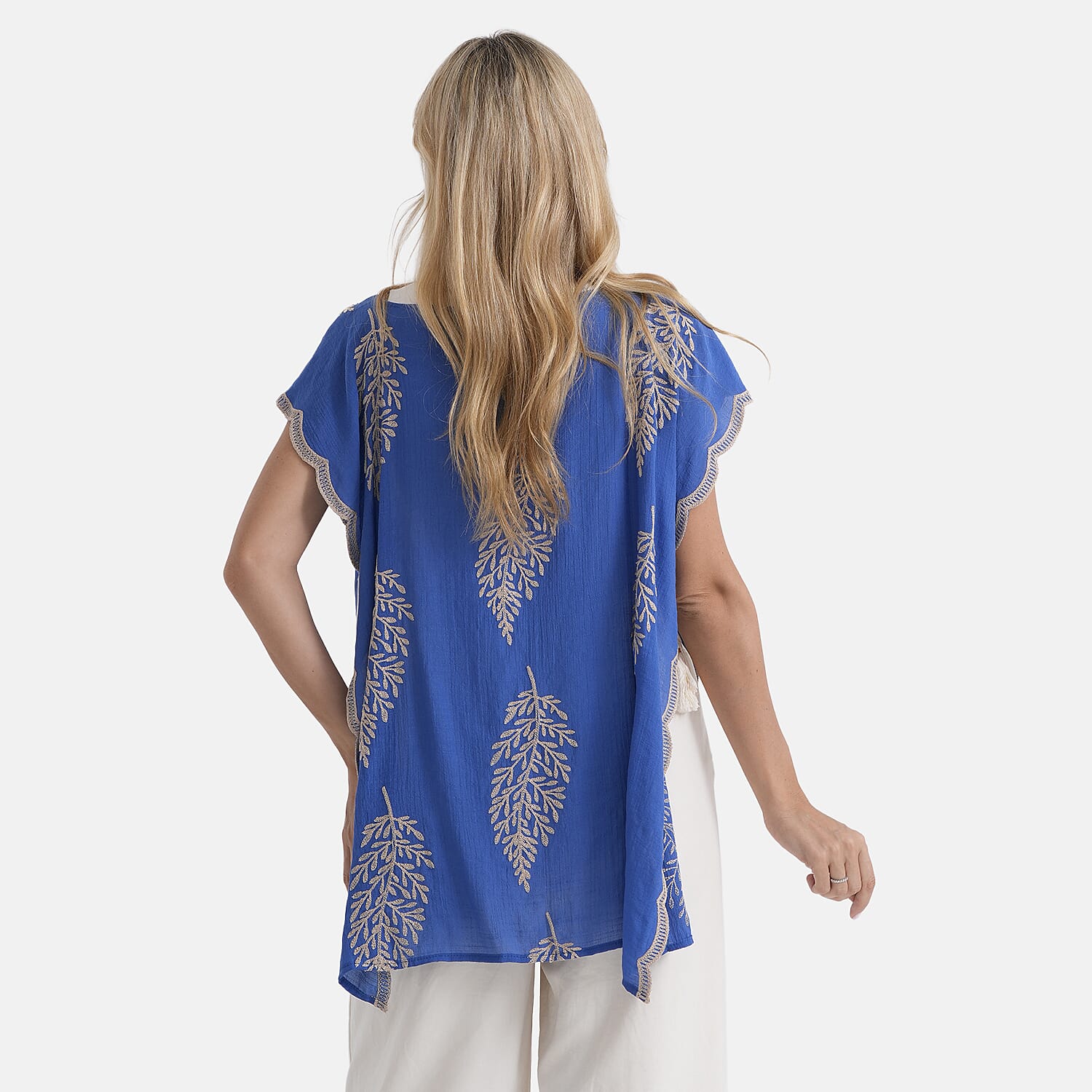 La Marey Botanical Embroidered Top (One Size) - Blue