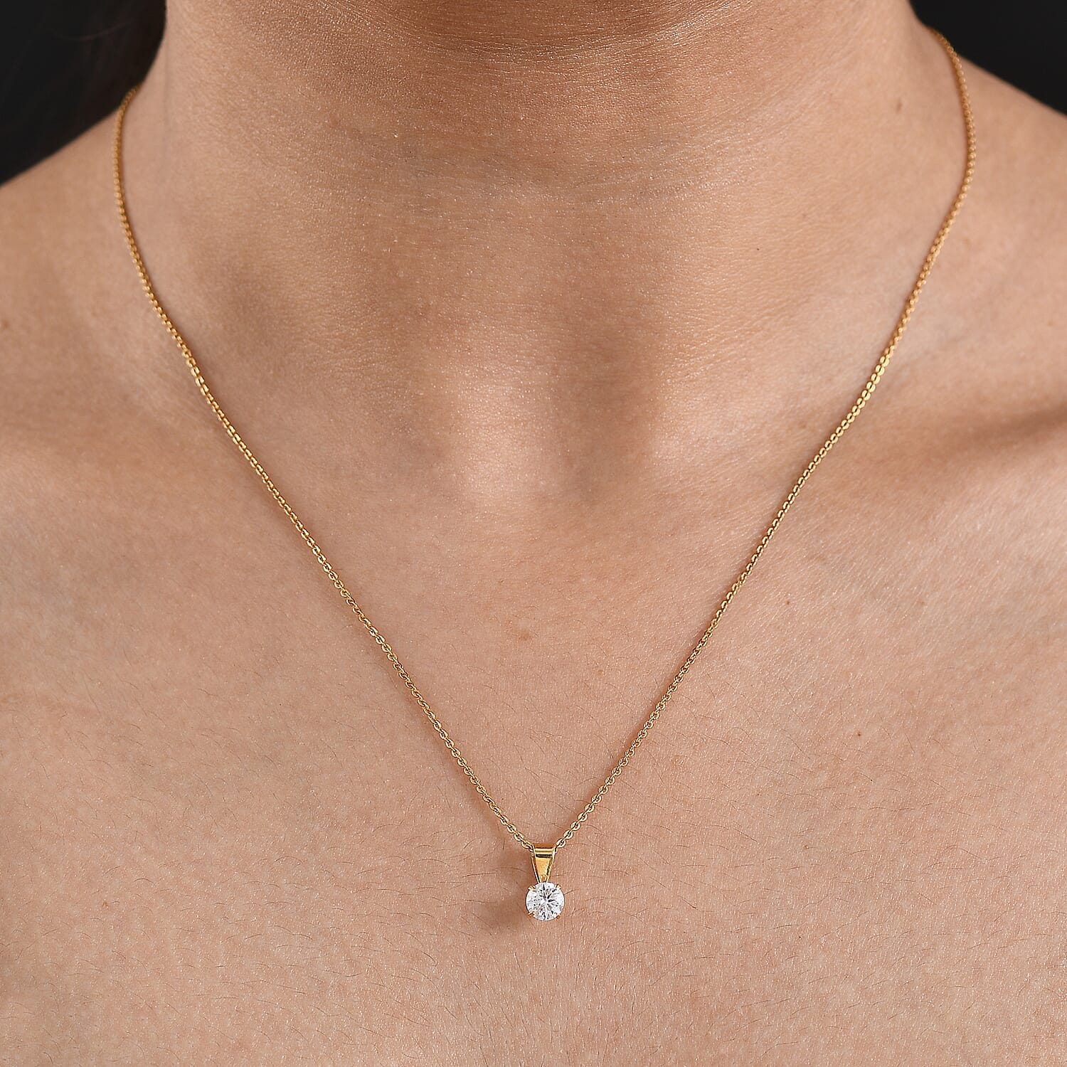 Moissanite Solitaire Pendant in Yellow Gold Plated Sterling Silver 0.46 Ct.