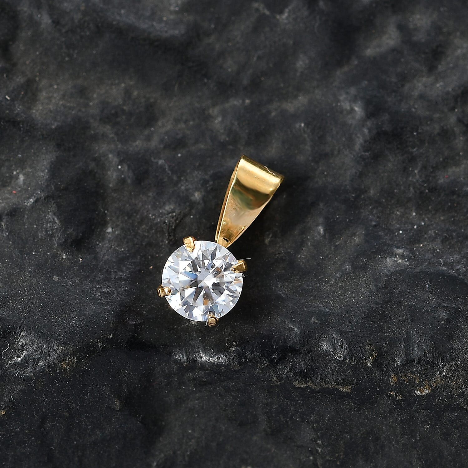 Moissanite Solitaire Pendant in Yellow Gold Plated Sterling Silver 0.46 Ct.