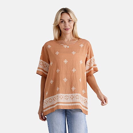 La Marey Printed Blouse (Size - S-M) - Beige