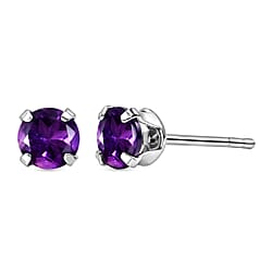 African Amethyst Solitaire Earring with Push Back in Platinum Overlay Sterling Silver