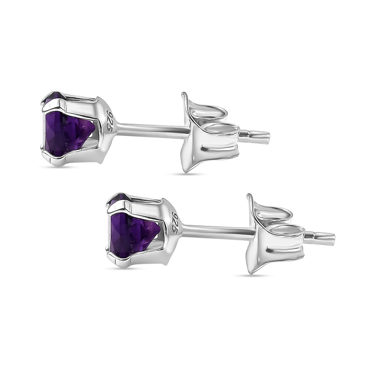 African Amethyst Solitaire Earring with Push Back in Platinum Overlay Sterling Silver