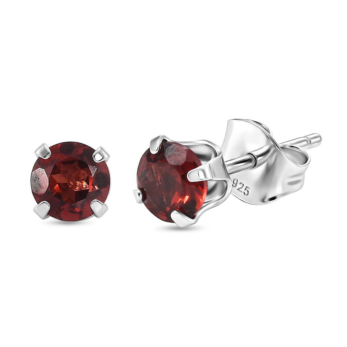 Red Garnet Solitaire Earring with Push Back in Platinum Overlay Sterling Silver 1.30 Ct.