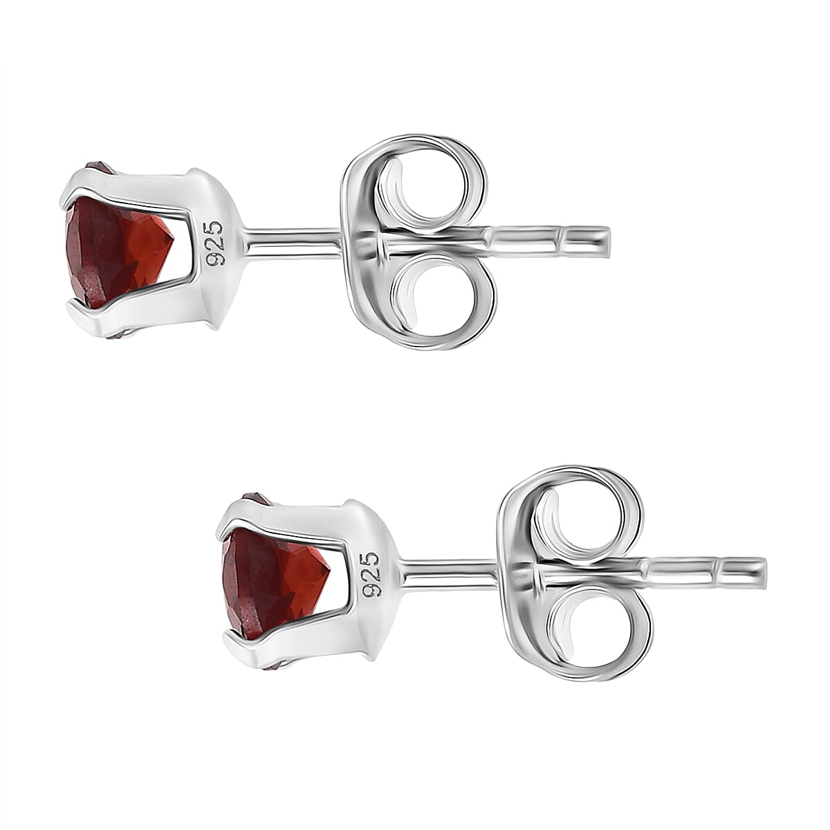 Red Garnet Solitaire Earring with Push Back in Platinum Overlay Sterling Silver 1.30 Ct.