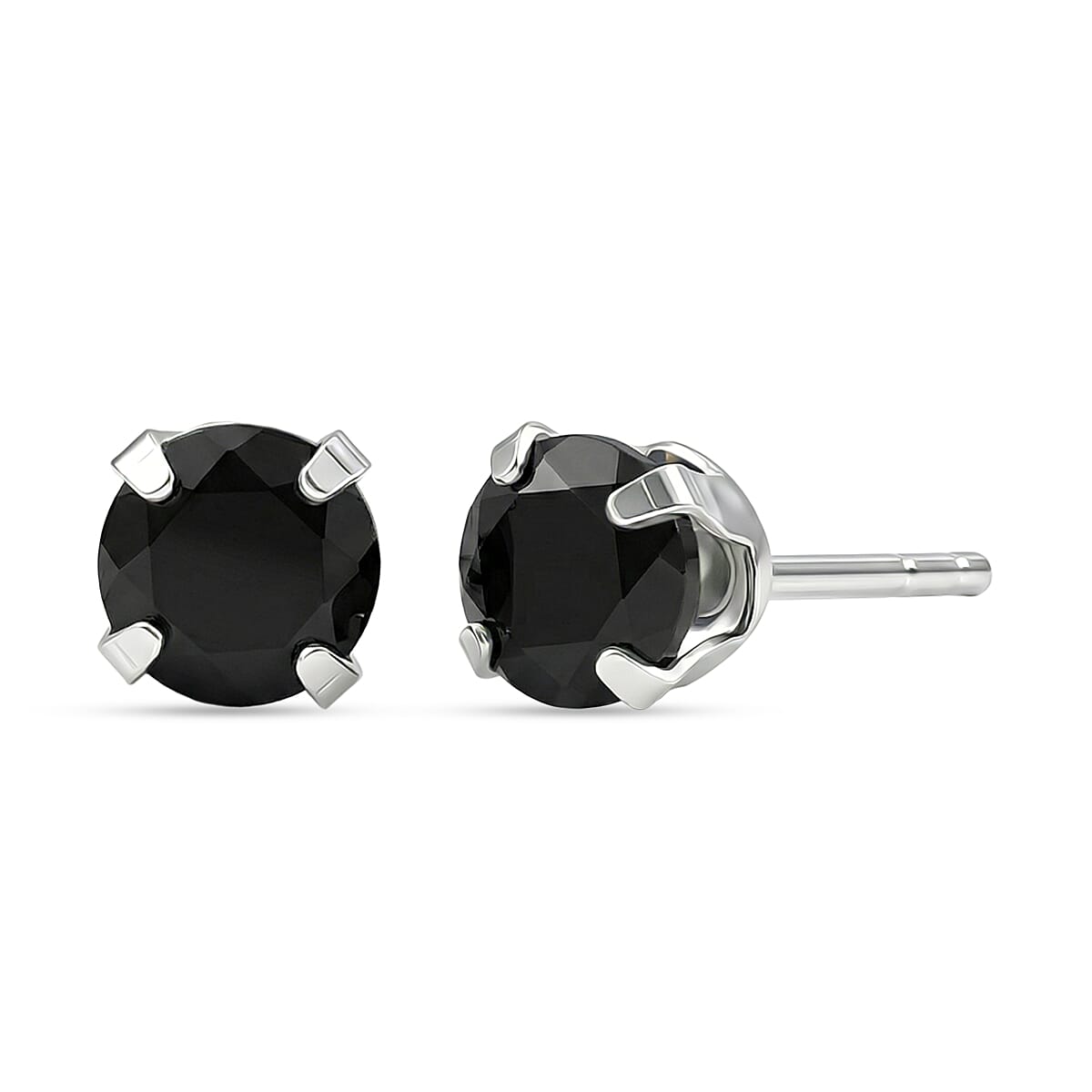 Black Spinel Earring with Push Back in Platinum Overlay Sterling Silver 1.35 Ct.