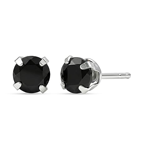 Black Spinel Earring with Push Back in Platinum Overlay Sterling Silver 1.35 Ct.