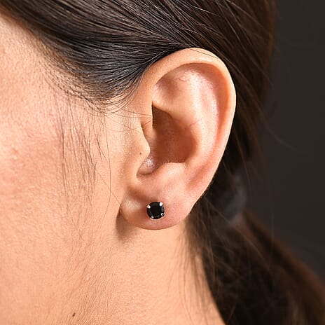Black Spinel Earring with Push Back in Platinum Overlay Sterling Silver 1.35 Ct.