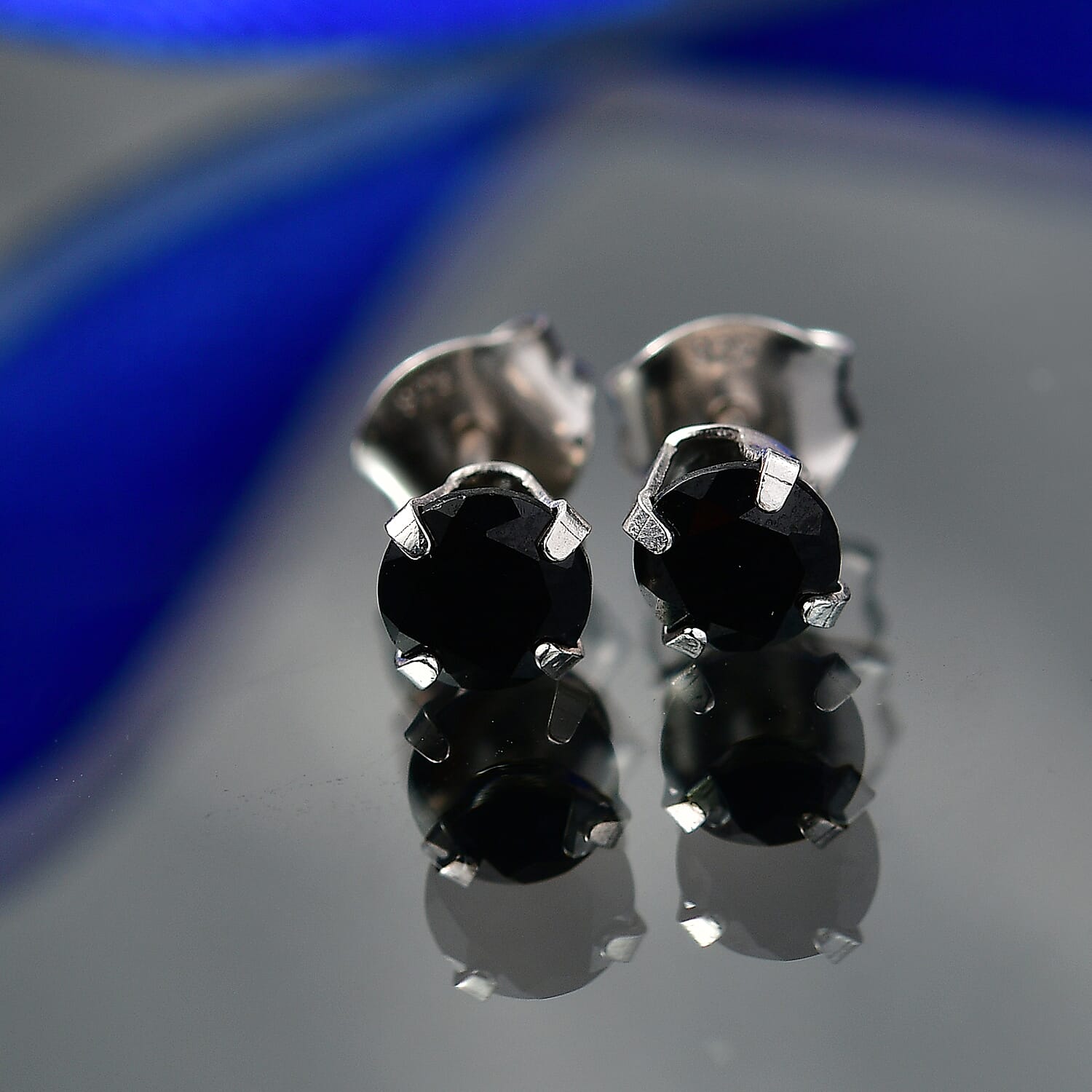 Black Spinel Earring with Push Back in Platinum Overlay Sterling Silver 1.35 Ct.