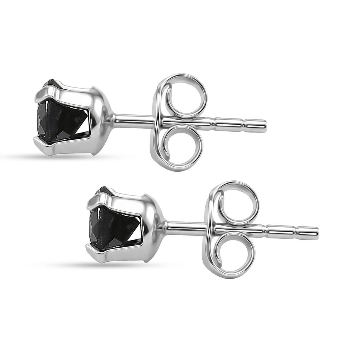 Black Spinel Earring with Push Back in Platinum Overlay Sterling Silver 1.35 Ct.