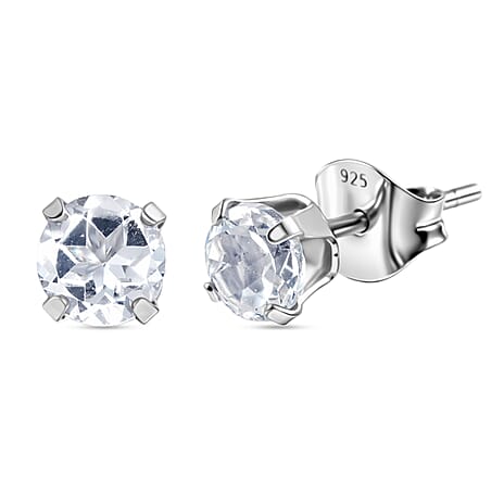 White Topaz Solitaire Earring with Push Back in Platinum Overlay Sterling Silver 1.26 Ct.
