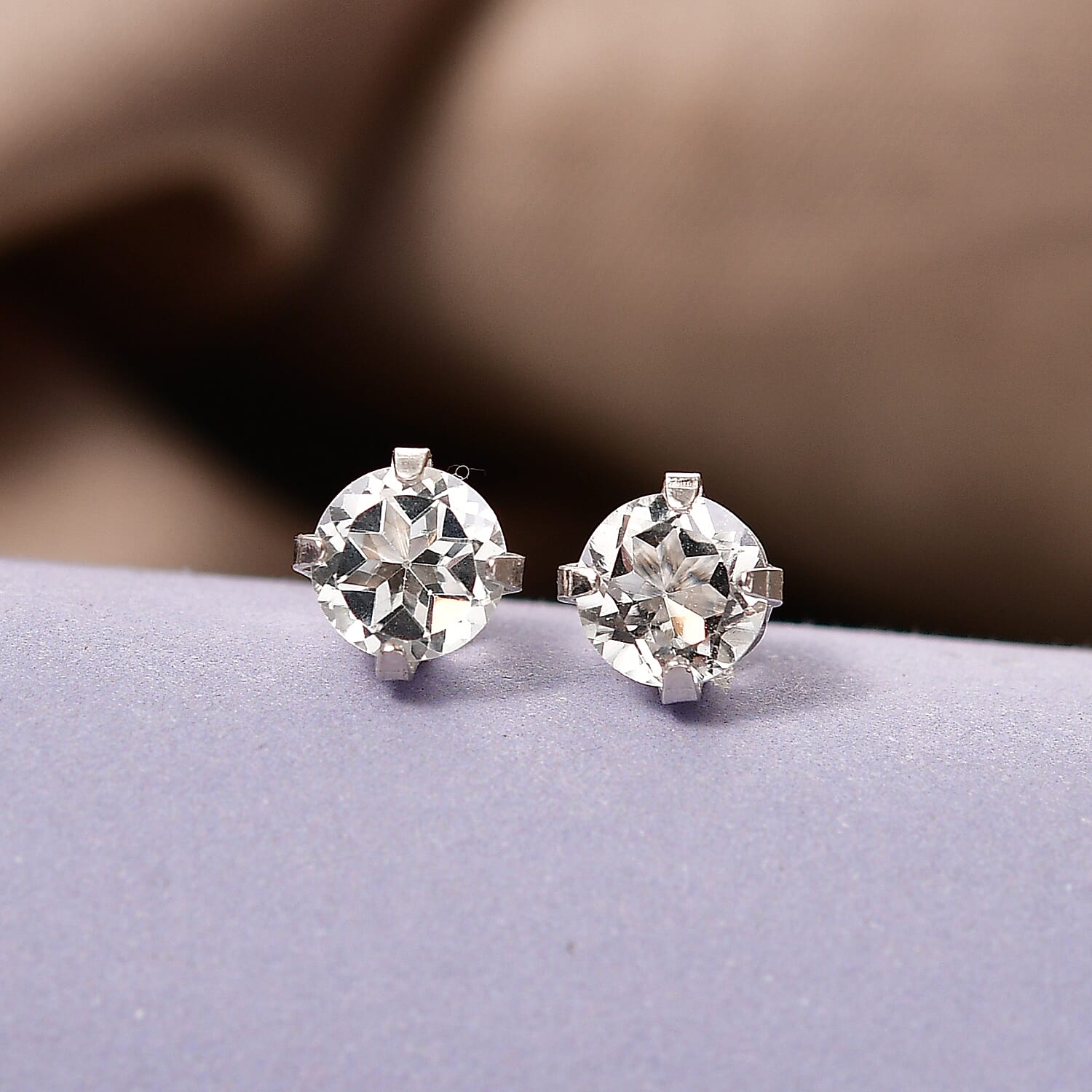 White Topaz Solitaire Earring with Push Back in Platinum Overlay Sterling Silver 1.26 Ct.