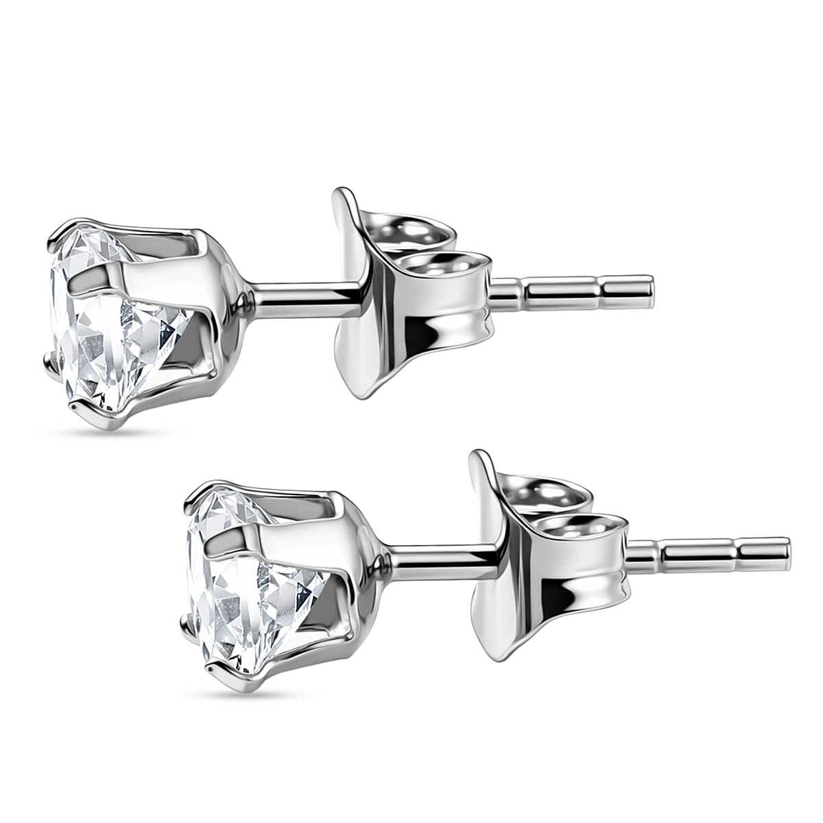 White Topaz Solitaire Earring with Push Back in Platinum Overlay Sterling Silver 1.26 Ct.
