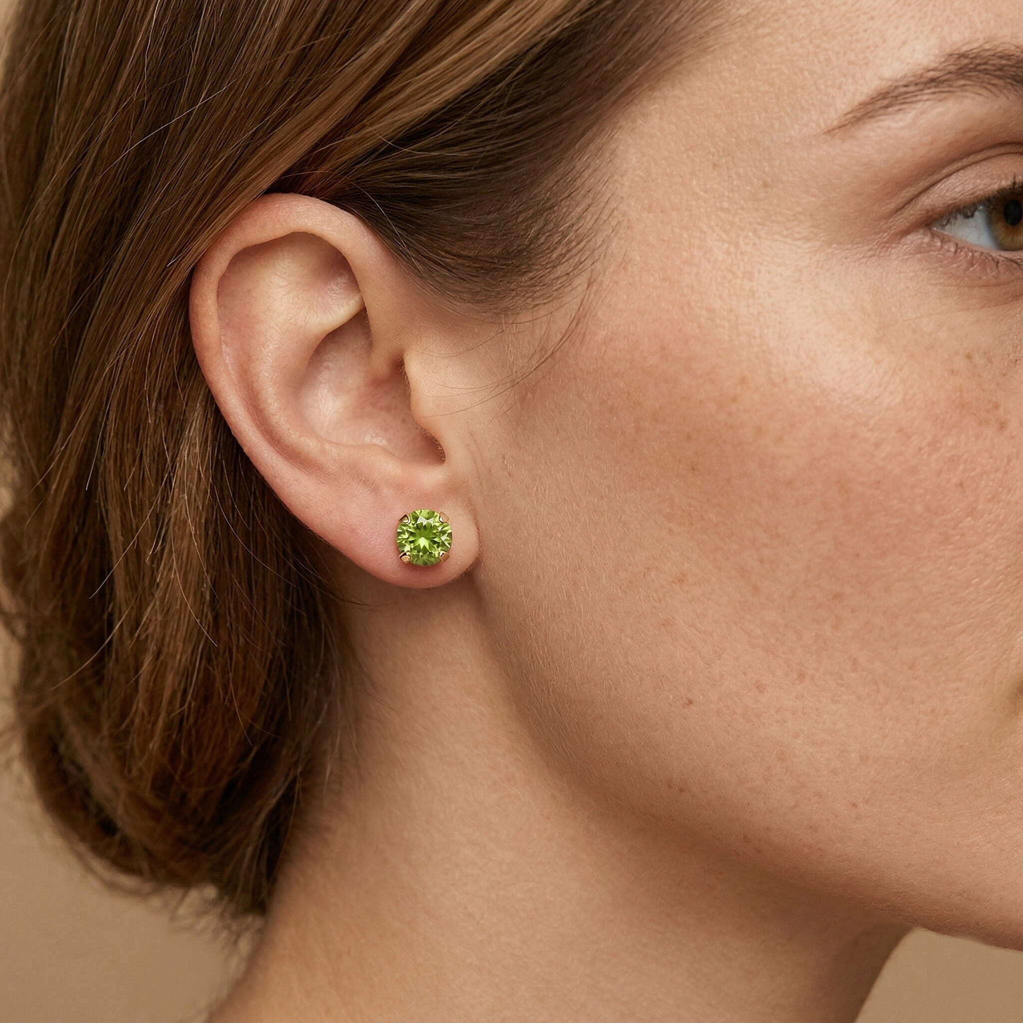 Peridot Solitaire Earring with Push Back in Yellow Gold Plated Sterling Silver 1.14 Ct.