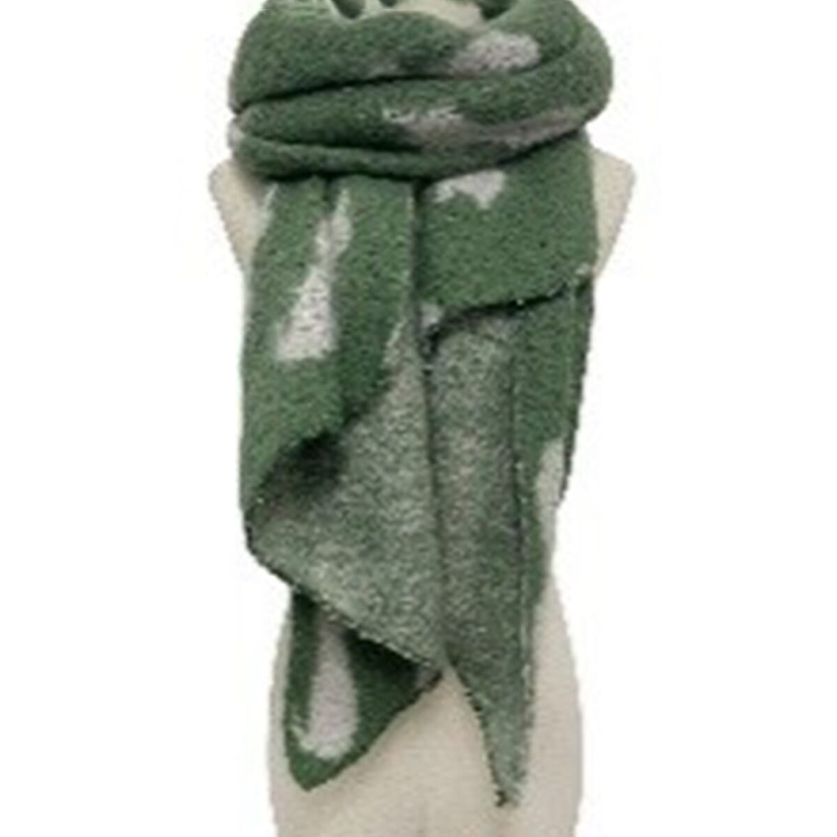 Cat Print Diagonal Edge Wool-Blend Scarf (190 x 60cm) - Green