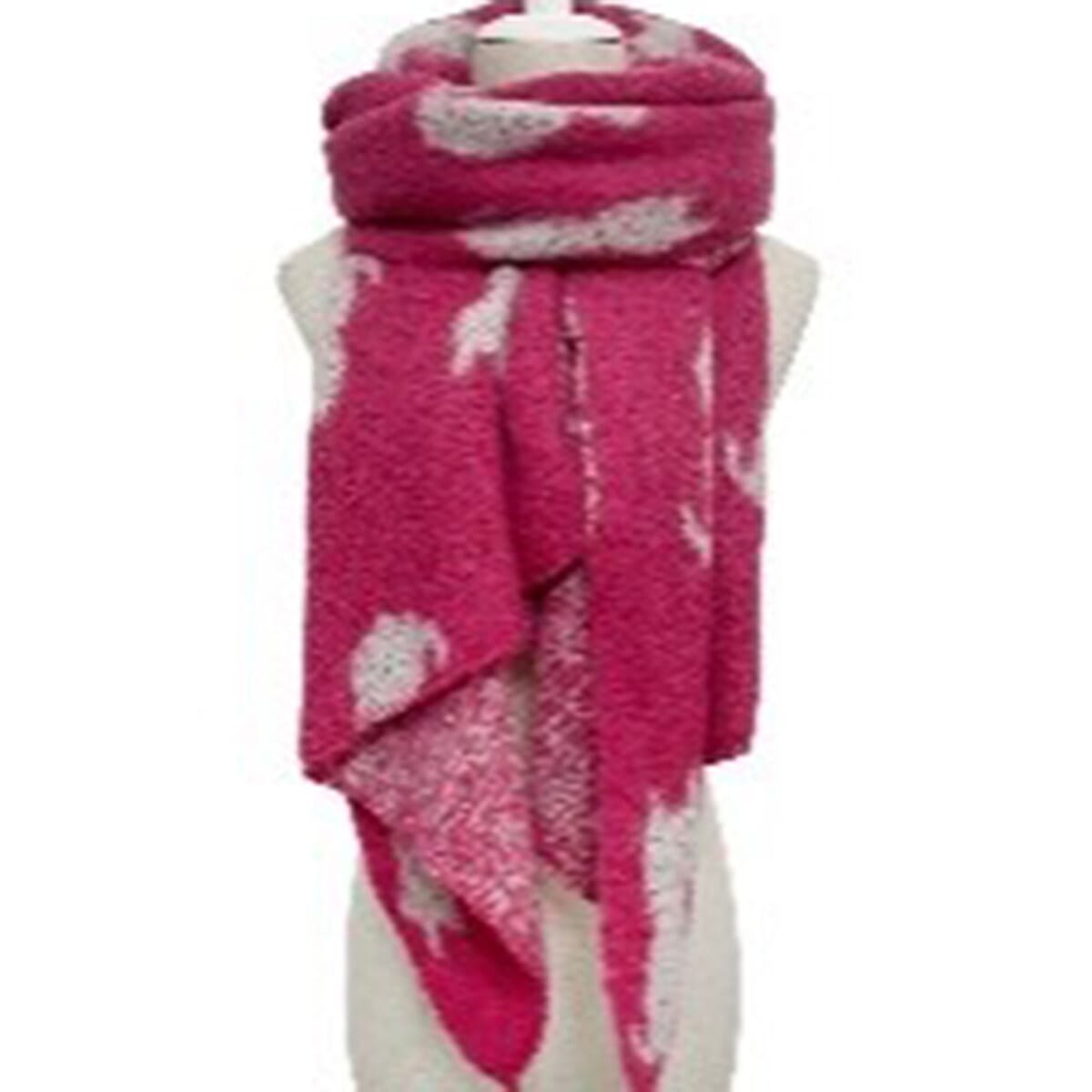Cat Print Diagonal Edge Wool-Blend Scarf (190 x 60cm) - Pink
