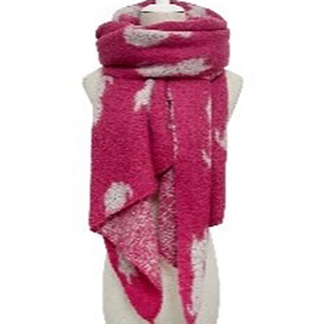 Cat Print Diagonal Edge Wool-Blend Scarf (190 x 60cm) - Pink