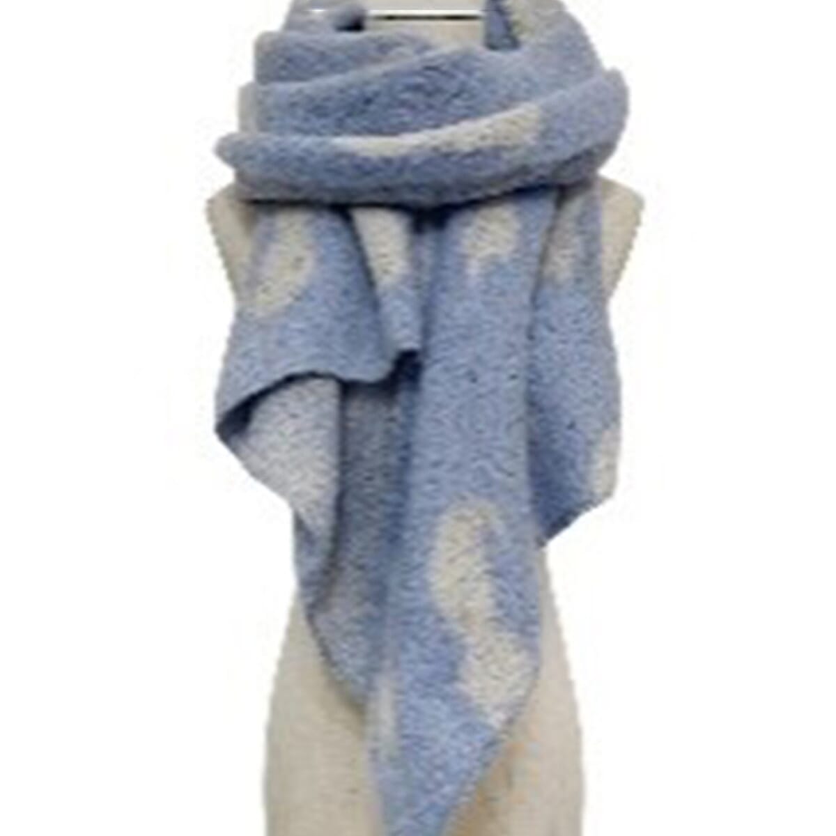 Cat Print Diagonal Edge Wool-Blend Scarf  (190 x 60cm) - Navy Blue