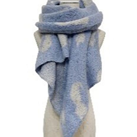 Cat Print Diagonal Edge Wool-Blend Scarf  (190 x 60cm) - Navy Blue