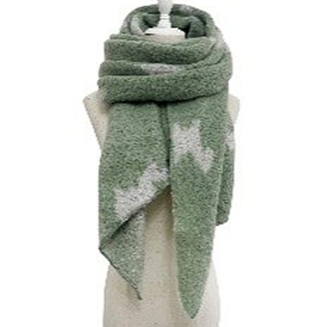 Scottie Dog Print Diagonal Edge Wool Blend Scarf (190 x 60cm) - Green