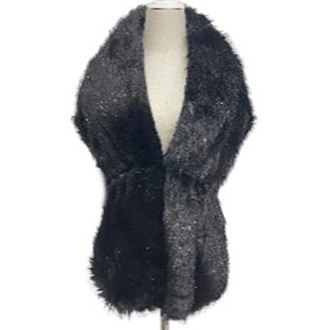 Super Luxurious Metallic Faux Fur Shawl (160 x 33cm) - Black