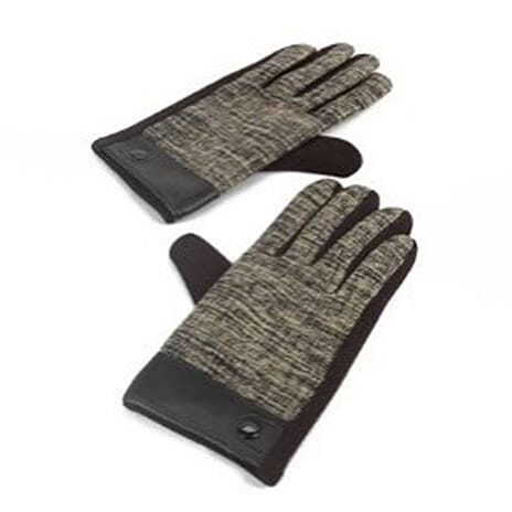 Mens Tweed Snap Button Gloves - Brown