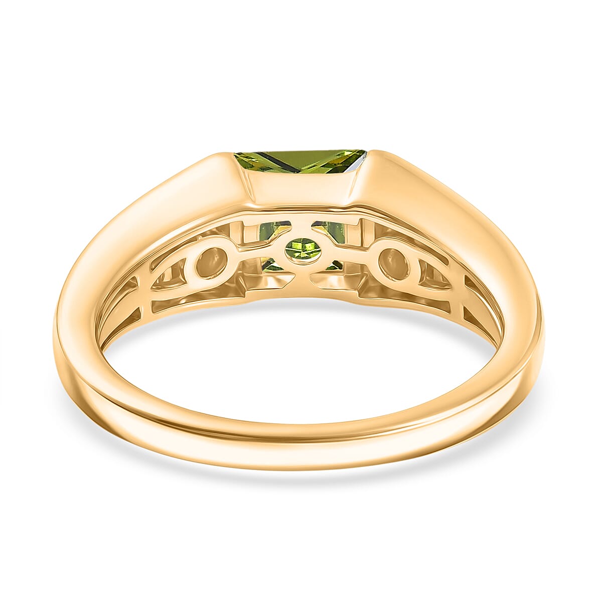 EverTrue - Green Cubic Zirconia Solitaire Band Ring in Yellow Gold Tone in 1.74 Ct.