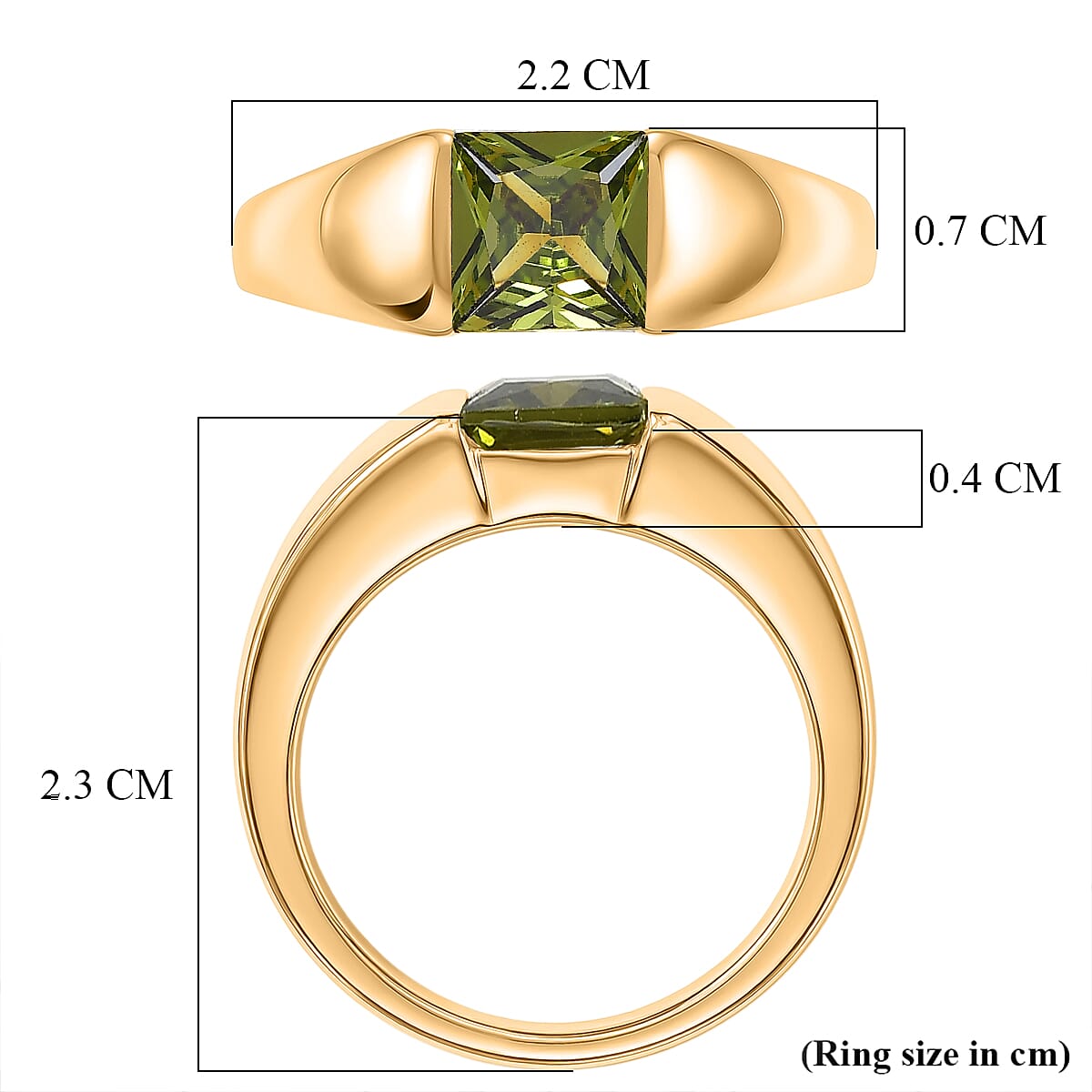 EverTrue - Green Cubic Zirconia Solitaire Band Ring in Yellow Gold Tone in 1.74 Ct.