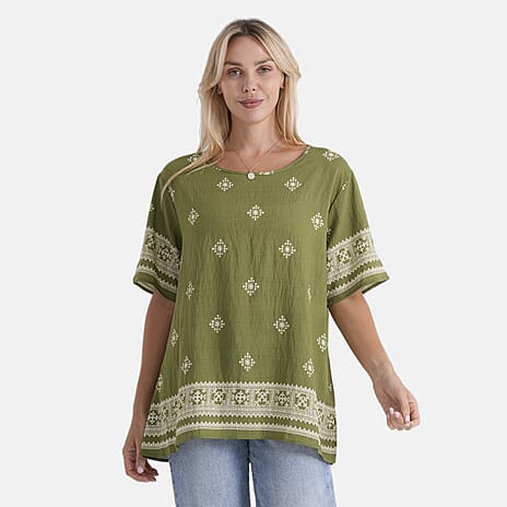 La Marey Placement Print Blouse (Size L-XL, 16-22) - Green